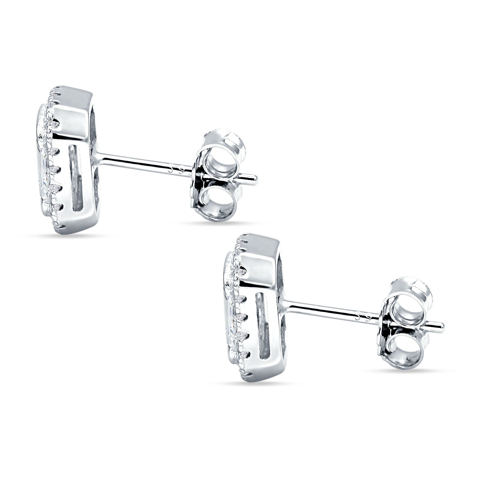 Emerald Cut CZ Halo Stud Earrings 925 Sterling Silver Wholesale
