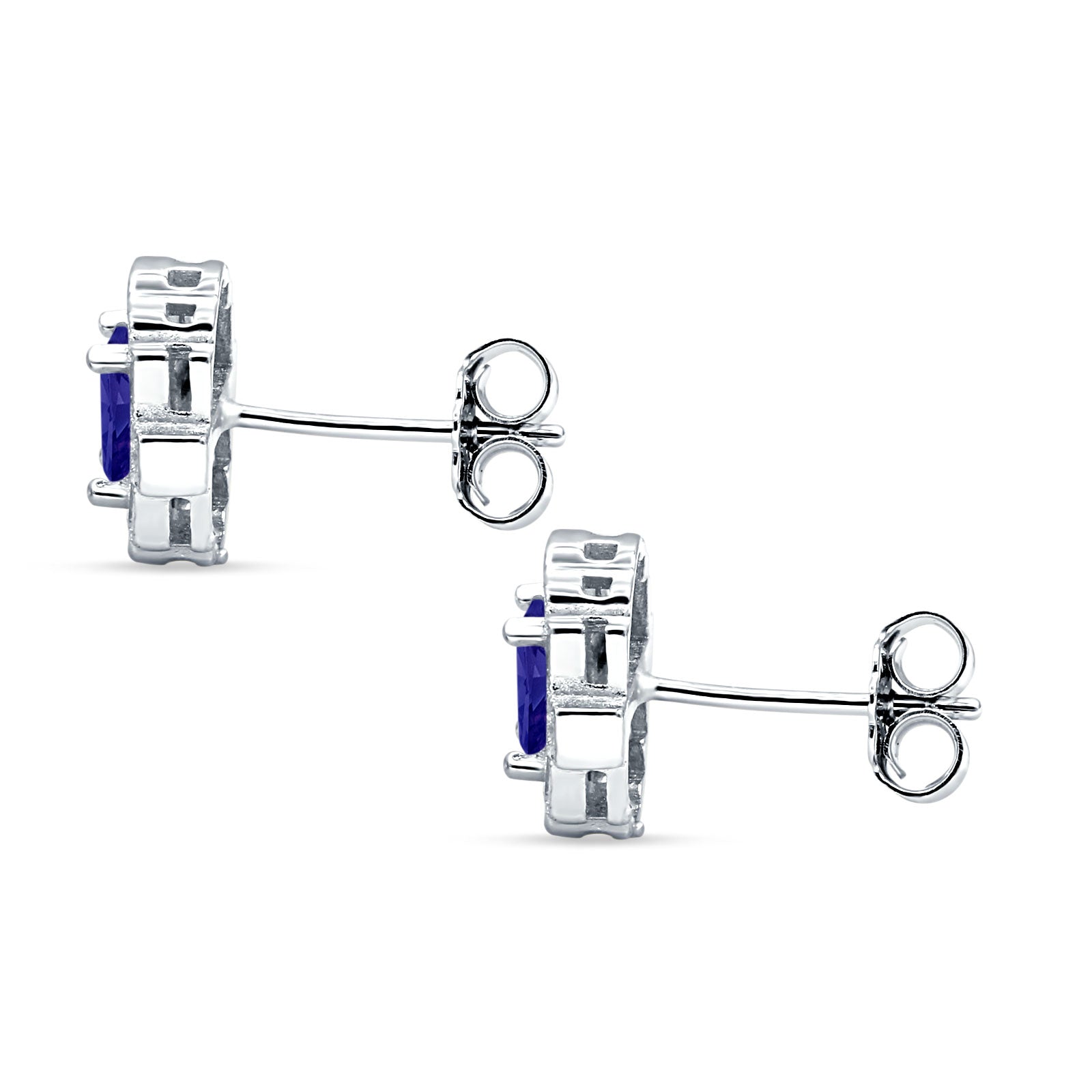 Multistone Stud Earrings Blue Sapphire CZ 925 Sterling Silver Wholesale