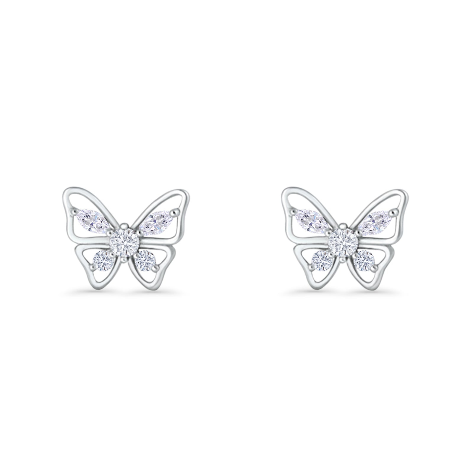 Minimalist 10.7mm Butterfly Stud Earrings Cubic Zirconia 925 Sterling Silver Wholesale