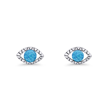 Eyelashes Eye Stud Earring 4.8mm Lab Created Blue Opal 925 Sterling Silver Wholesale