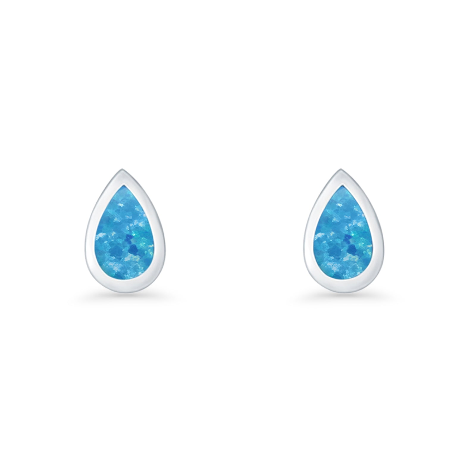 Pear Teardrop 9.3mm Solitaire Lab Created Blue Opal Stud Earring 925 Sterling Silver Wholesale