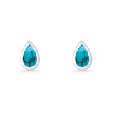 Pear Teardrop 9.3mm Solitaire Turquoise Stud Earring 925 Sterling Silver Wholesale