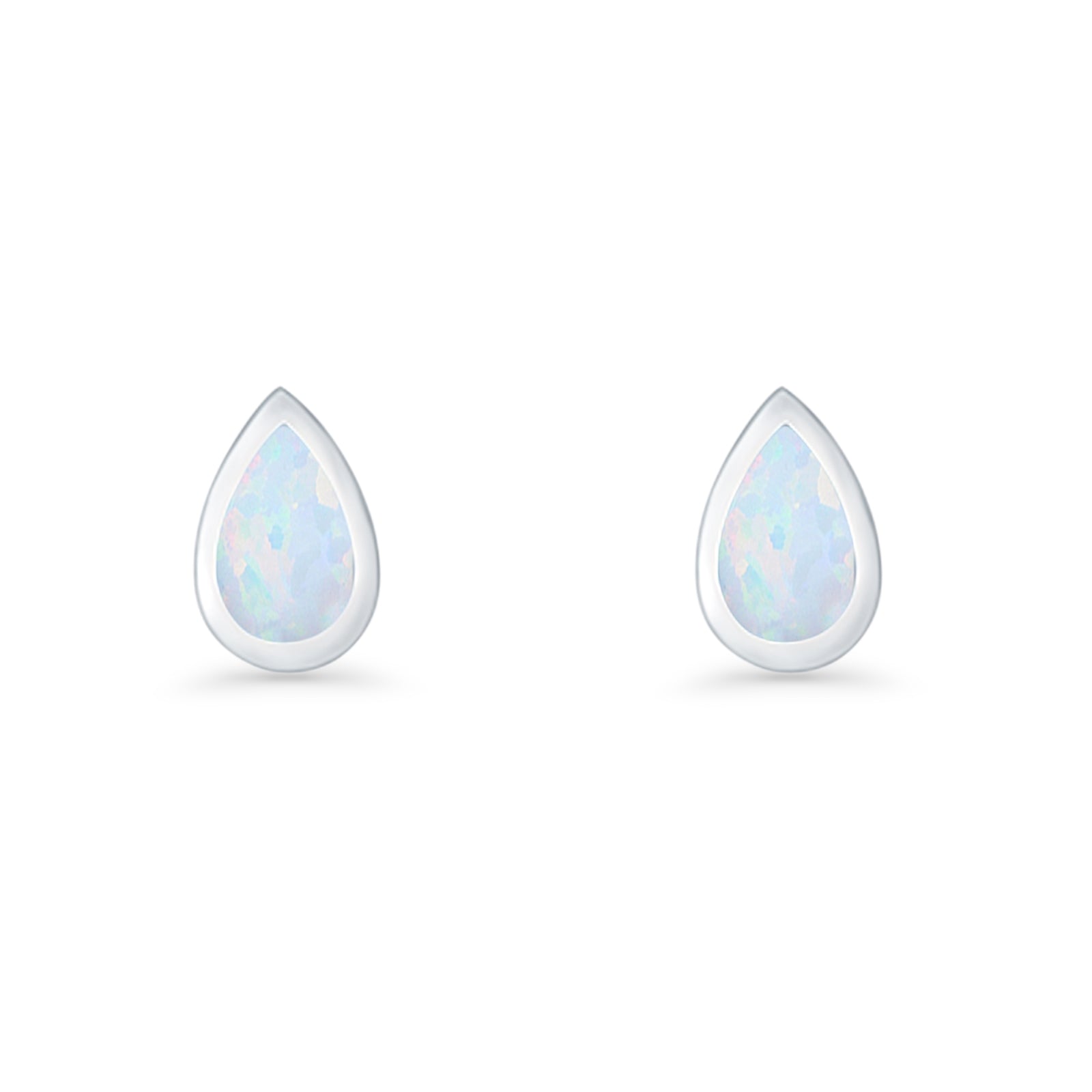 Pear Teardrop 9.3mm Solitaire Lab Created White Opal Stud Earring 925 Sterling Silver Wholesale