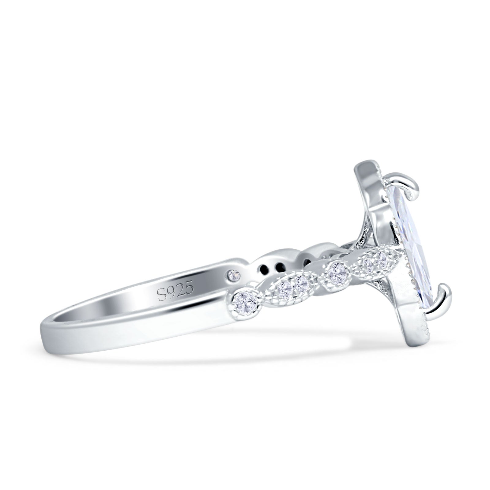 Art Deco Engagement Ring Halo Marquise Cubic Zirconia 925 Sterling Silver Wholesale