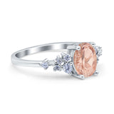 Oval Art Deco Engagement Ring Morganite CZ 925 Sterling Silver