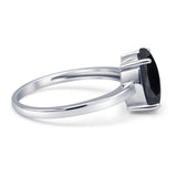 Solitaire Engagement Ring Oval Simulated Black CZ 925 Sterling Silver
