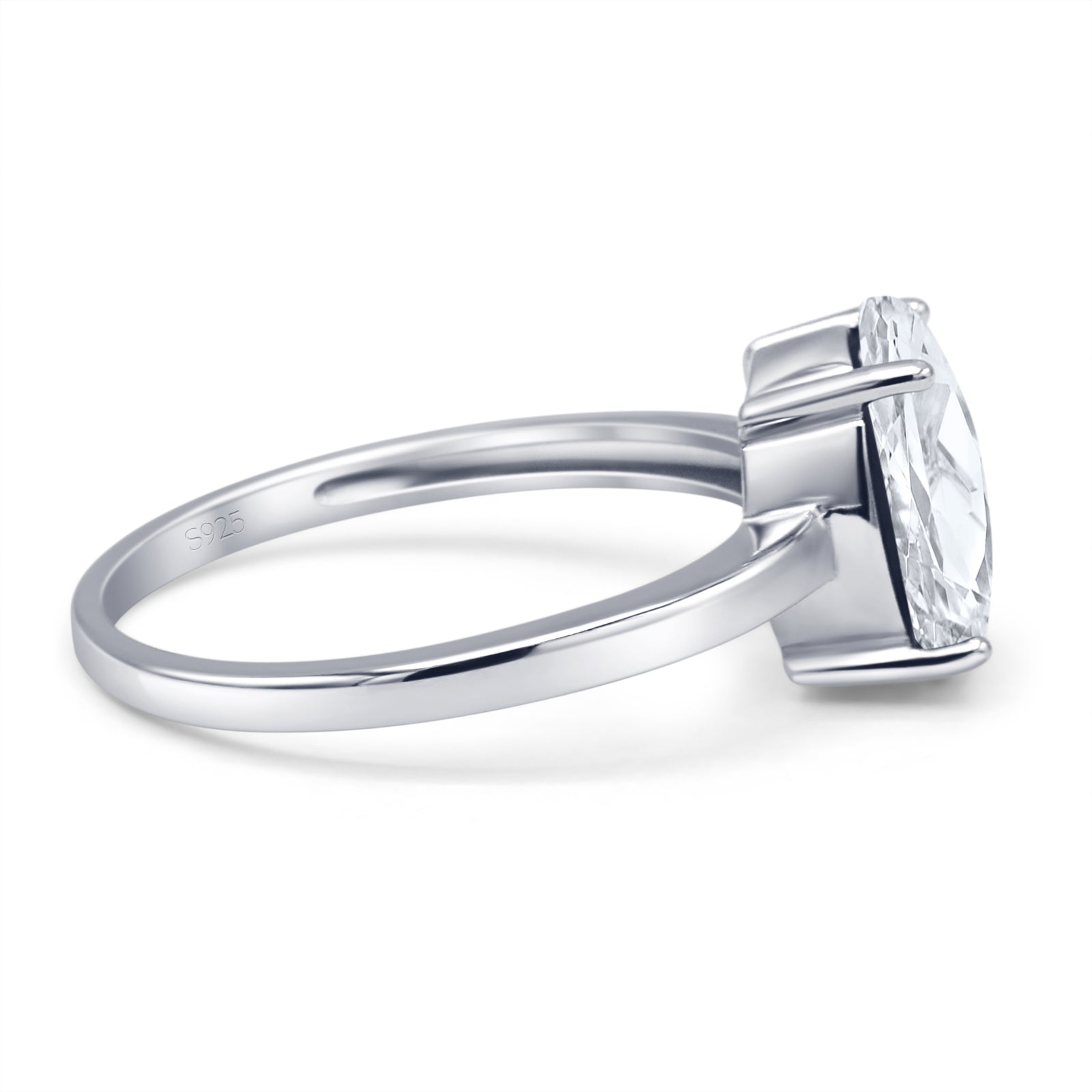 Solitaire Engagement Ring Oval Simulated Cubic Zirconia 925 Sterling Silver