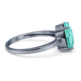 Solitaire Engagement Ring Oval Black Tone, Simulated Paraiba Tourmaline CZ 925 Sterling Silver