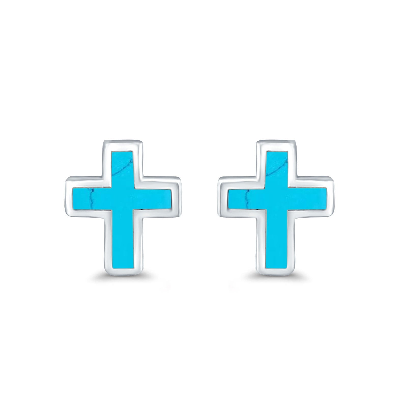 Cross Stud Earrings Turquoise 925 Sterling Silver (14mm)