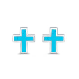 Cross Stud Earrings Turquoise 925 Sterling Silver (14mm)