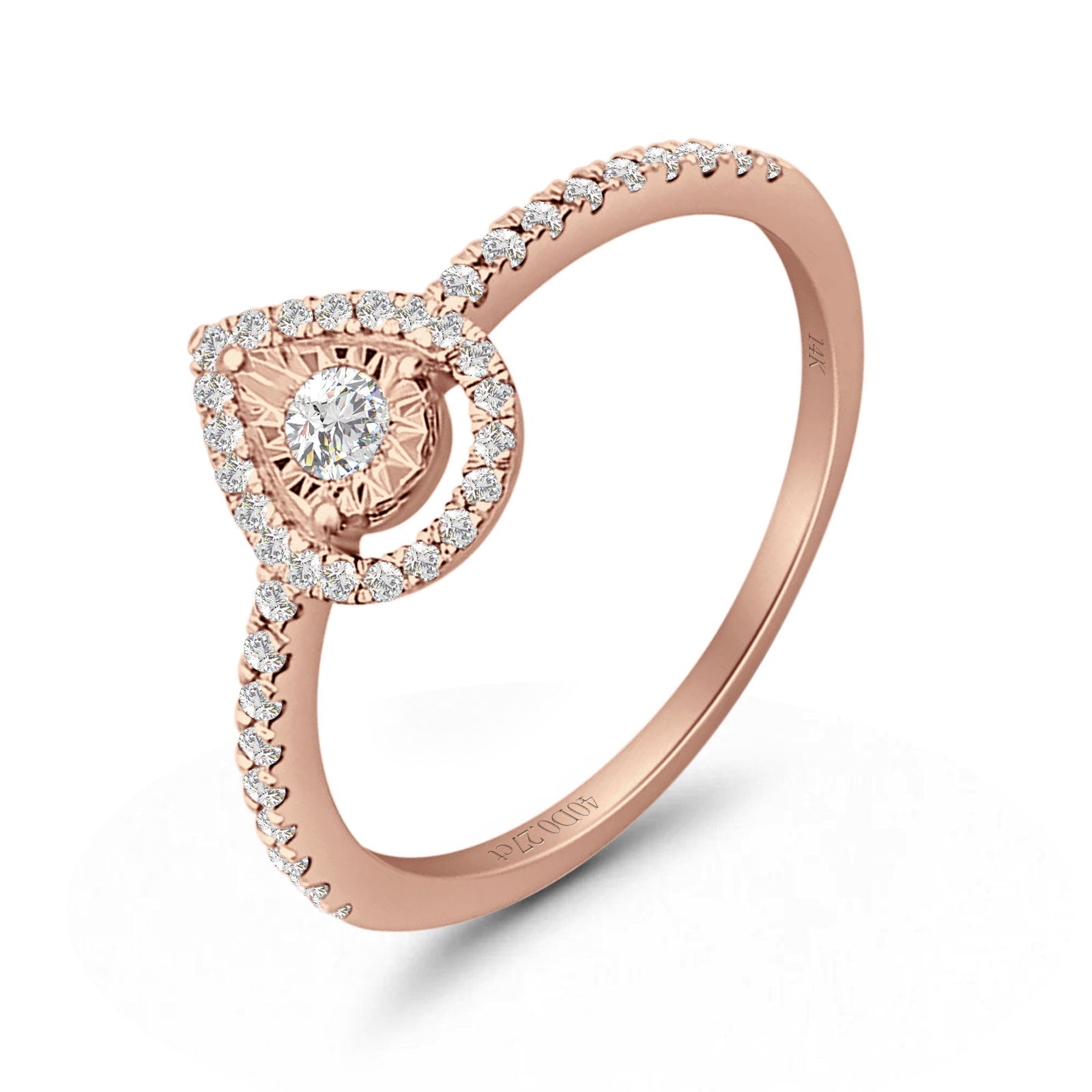 Pear Teardrop Halo Round Diamond Ring