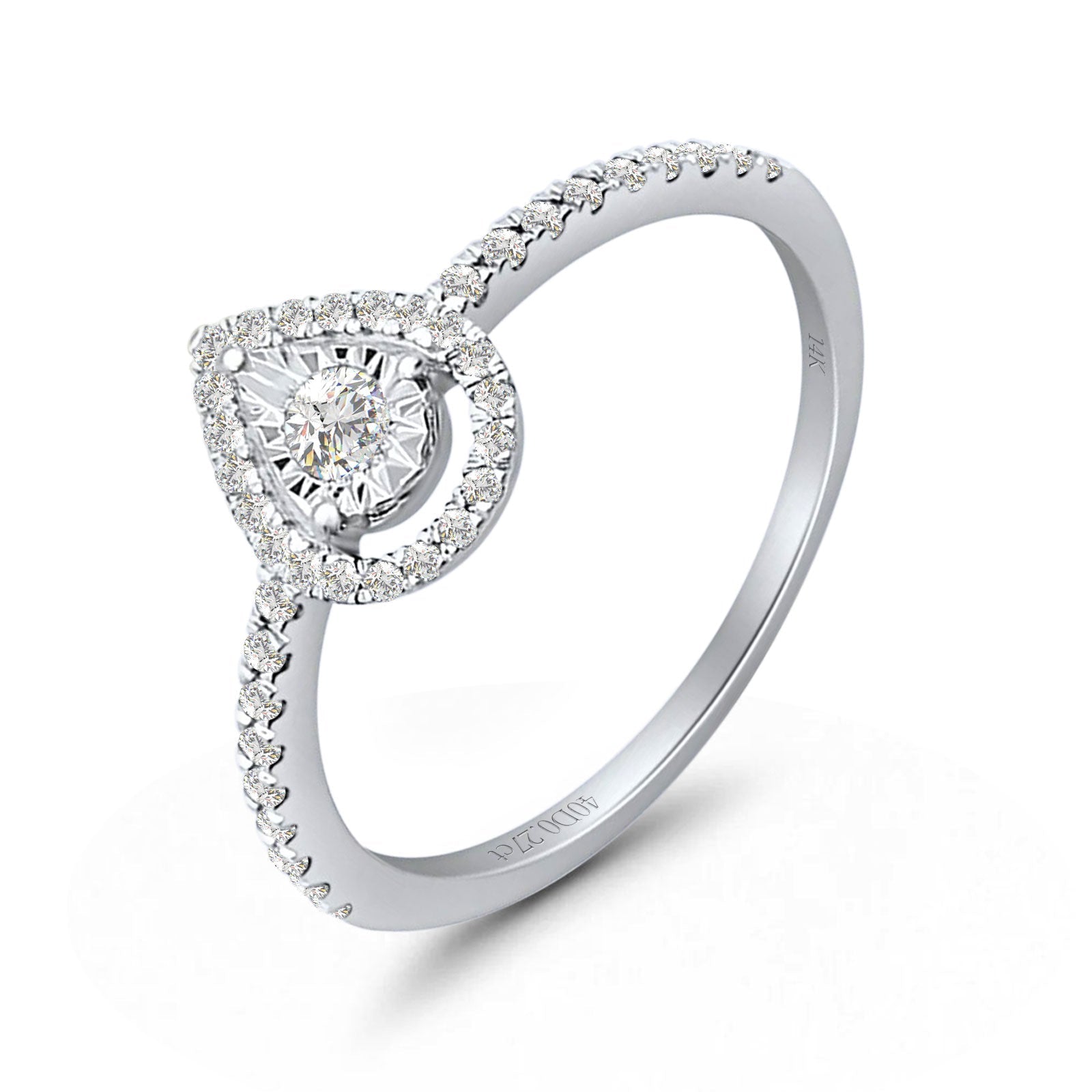 Pear Teardrop Halo Round Diamond Ring