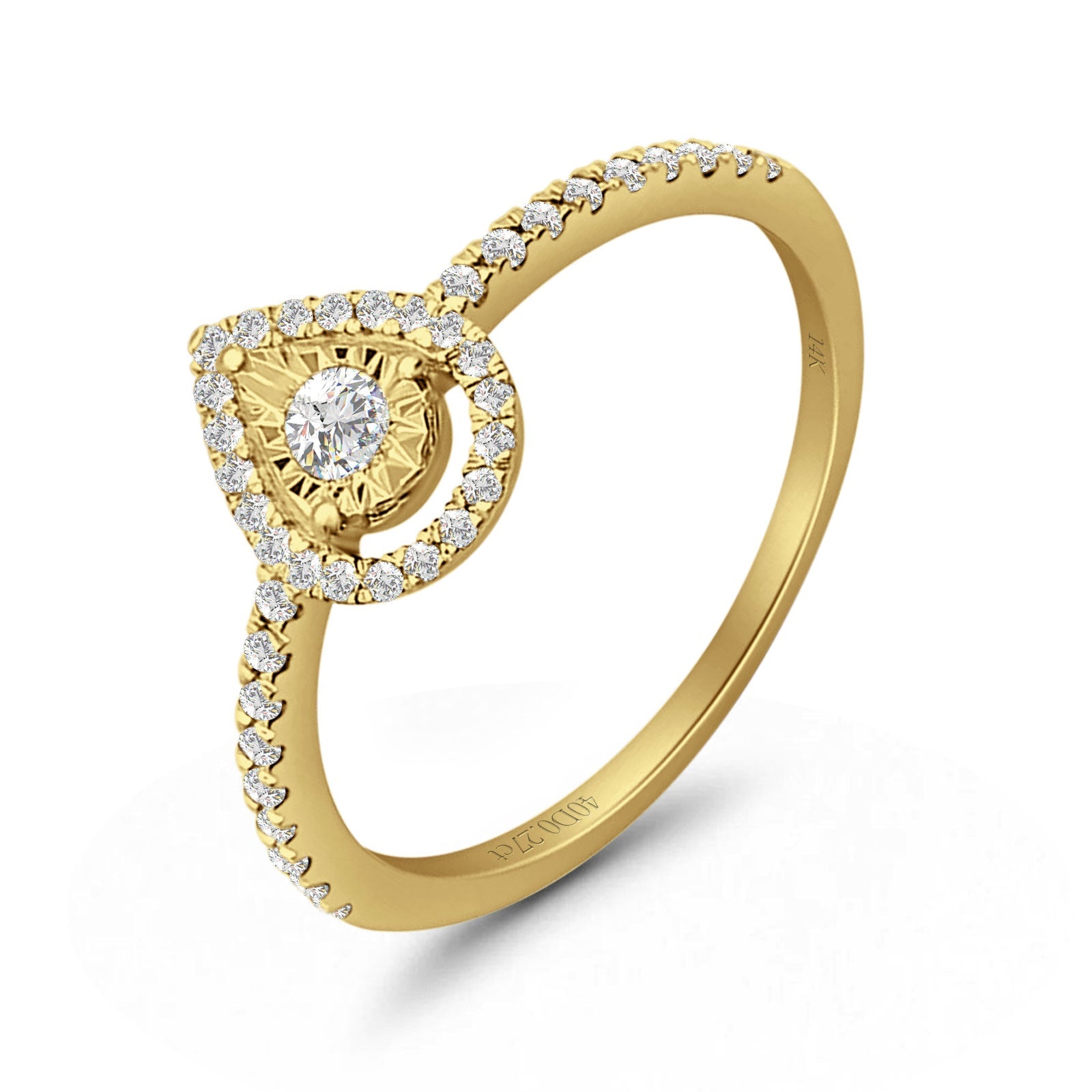 Pear Teardrop Halo Round Diamond Ring