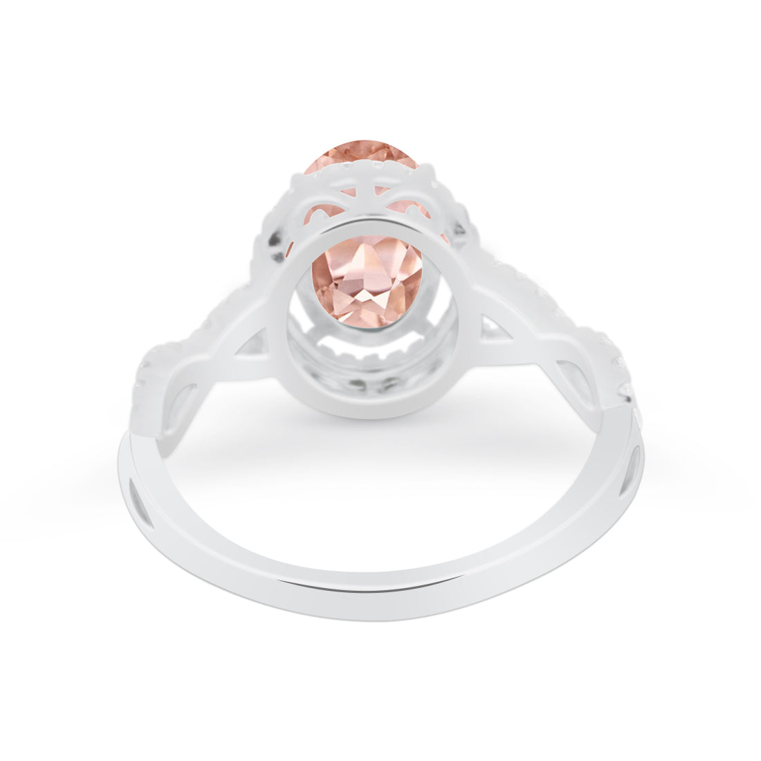 Oval Morganite CZ Halo Twisted Ring 925 Sterling Silver Wholesale