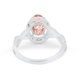 Oval Morganite CZ Halo Twisted Ring 925 Sterling Silver Wholesale