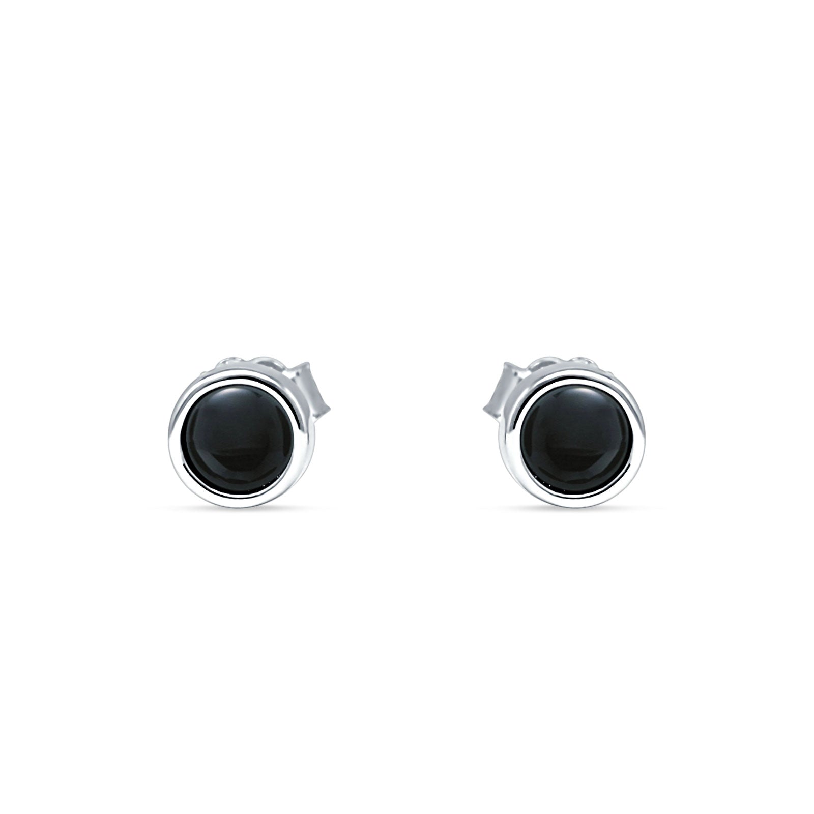 Half Ball Stud Earrings 5mm Round Black Onyx 925 Sterling Silver