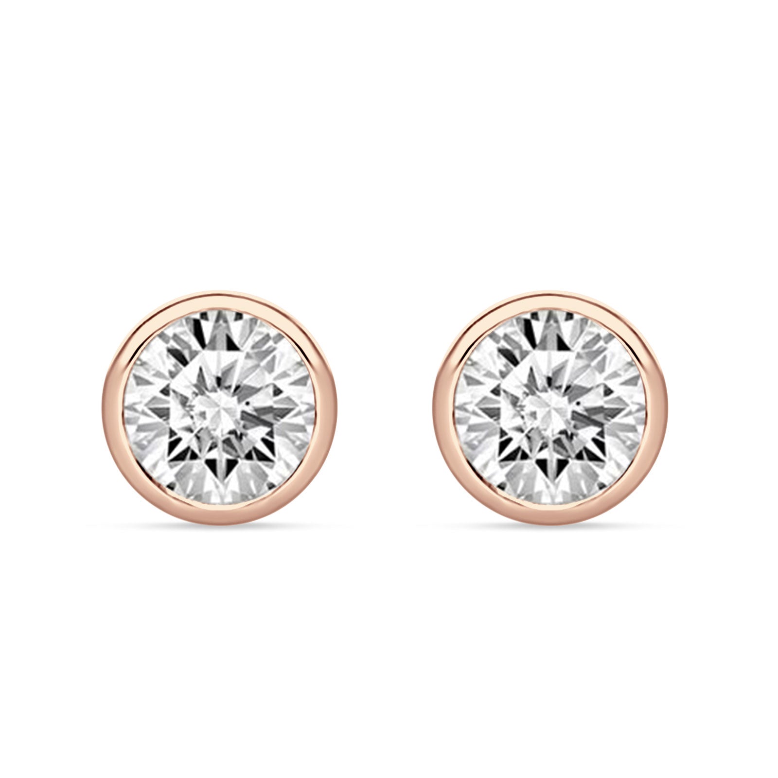 Bezel Set Cubic Zirconia Solitaire Stud Earring Rose Tone  925 Sterling Silver Wholesale