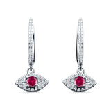 Evil Eye Huggie Hoop Earring Ruby CZ 925 Sterling Silver Wholesale