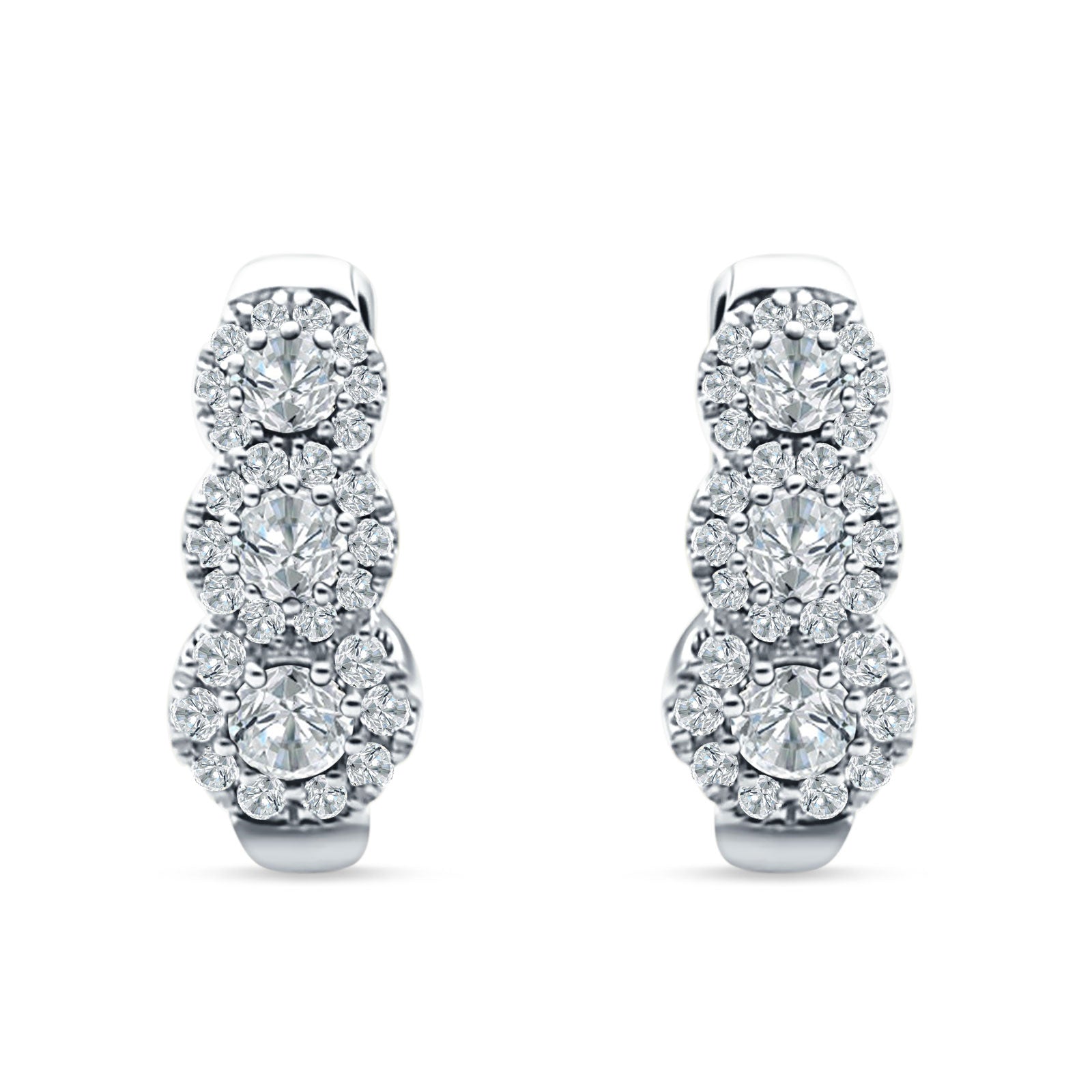 Three Round Halo Floral Hoop Earring Cubic Zirconia 925 Sterling Silver Wholesale