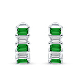 Minimalist Baguette Green Emerald CZ Huggie Hoop Earring Solid 925 Sterling Silver Wholesale
