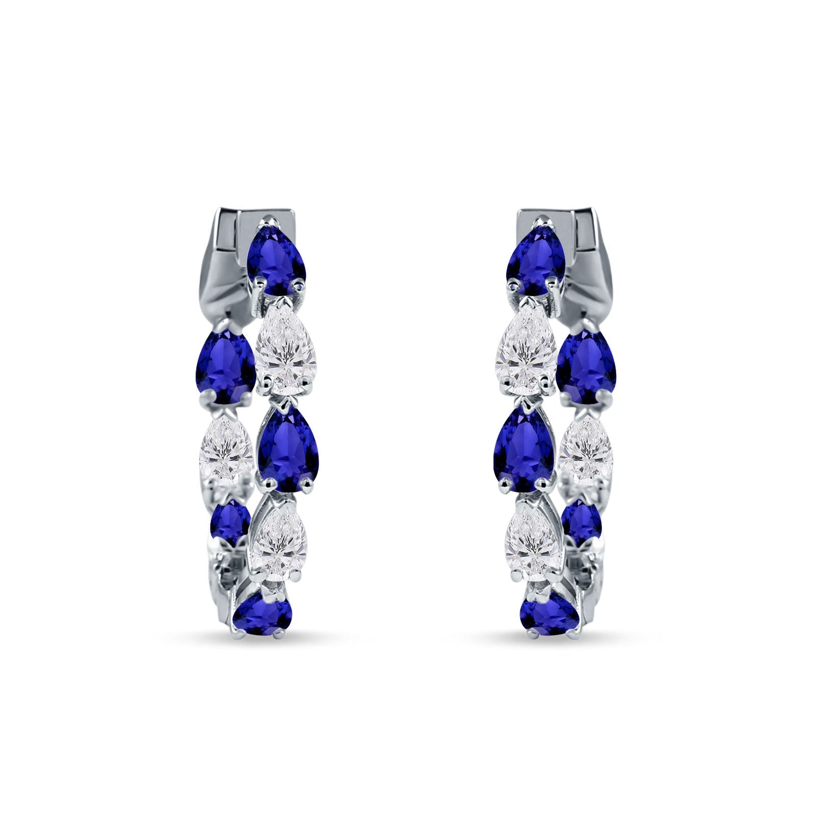 Pear Teardrop Blue Sapphire CZ Huggie Hoop Earring 925 Sterling Silver Wholesale