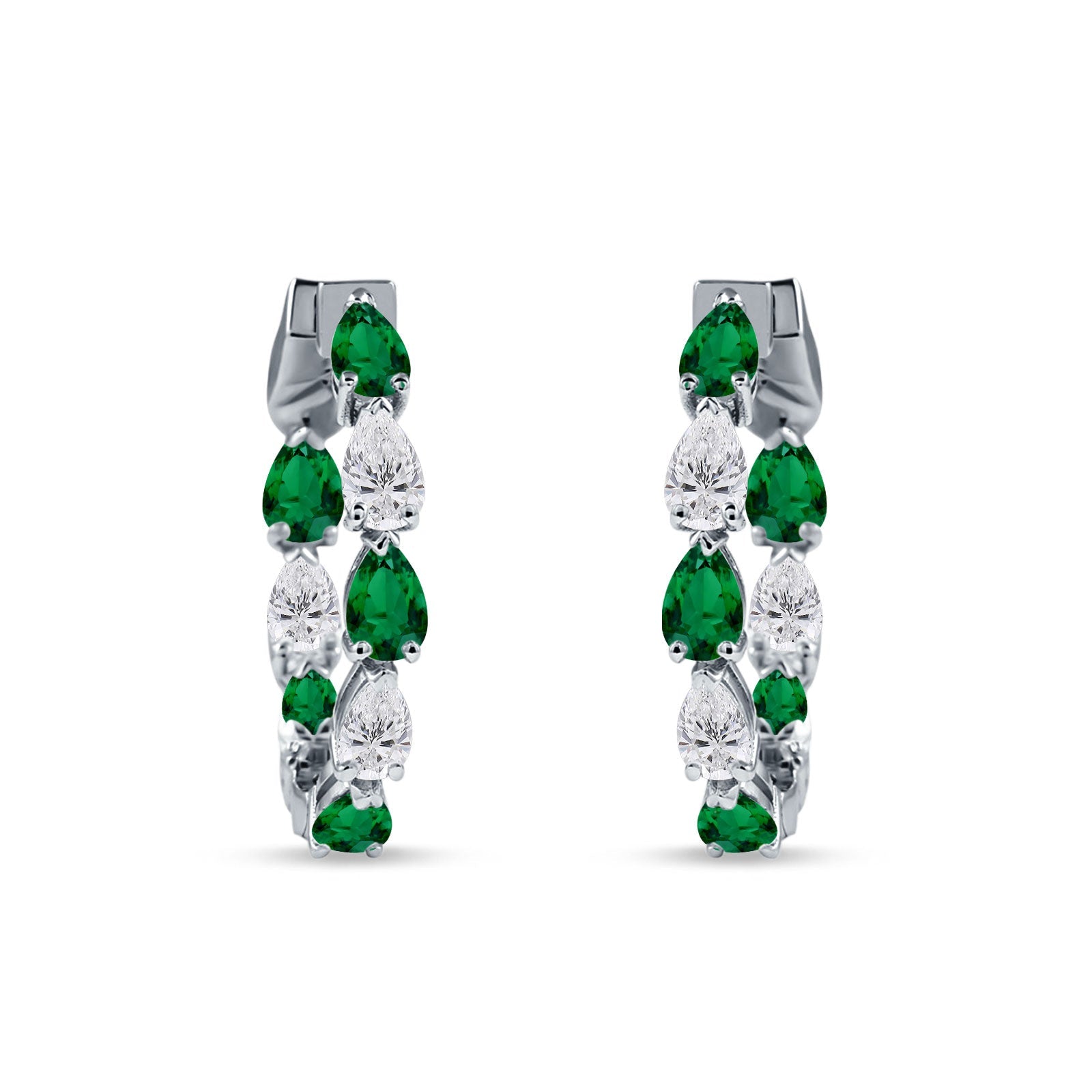 Pear Teardrop Green Emerald CZ Huggie Hoop Earring 925 Sterling Silver Wholesale