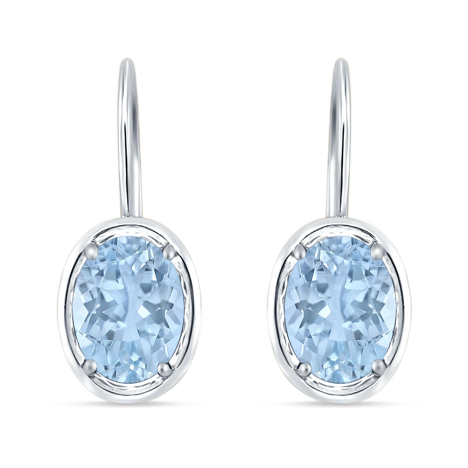 Oval Solitaire Drop Dangle Leverback Earring Aquamarine CZ 925 Sterling Silver Wholesale