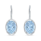 Oval Solitaire Drop Dangle Leverback Earring Aquamarine CZ 925 Sterling Silver Wholesale
