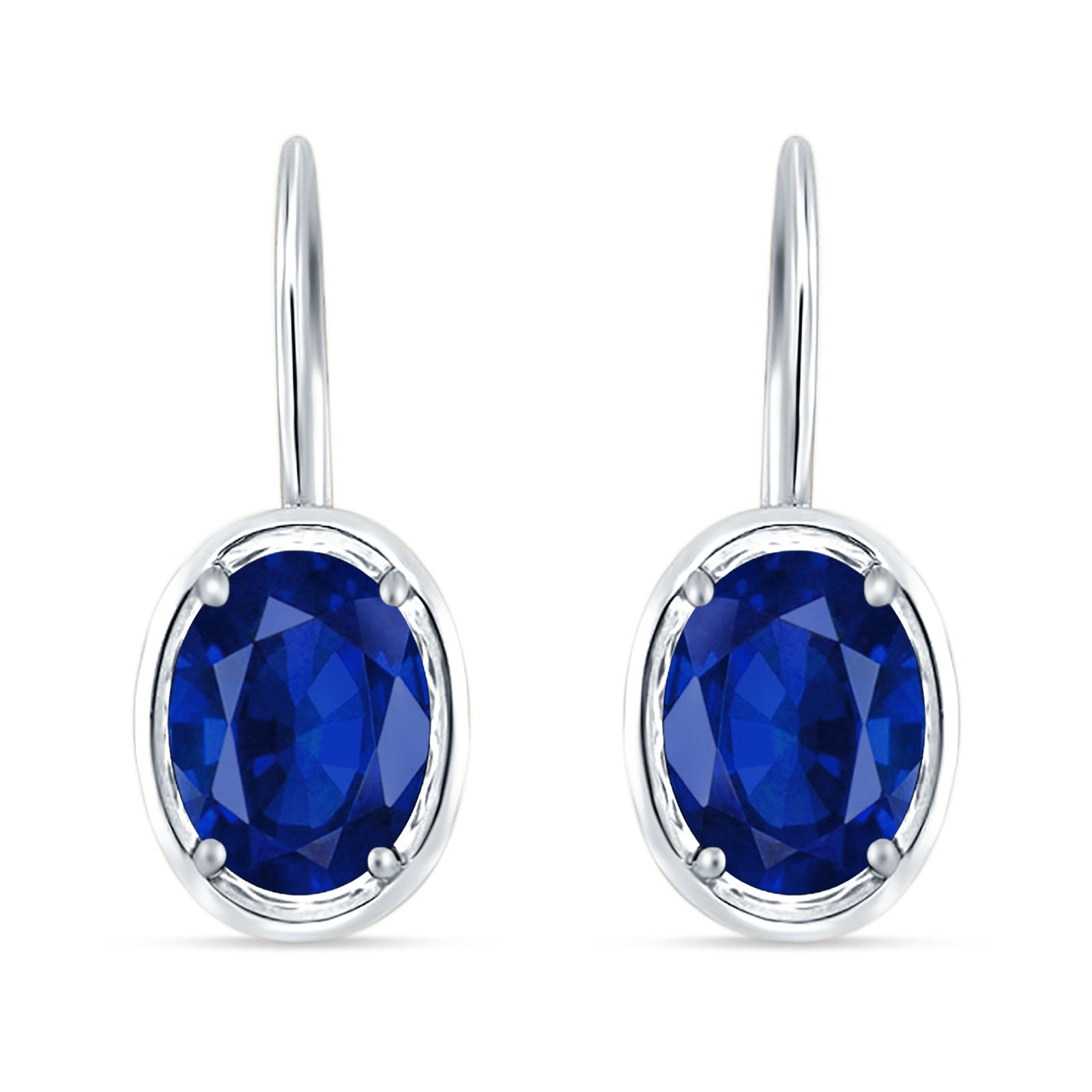 Oval Solitaire Drop Dangle Leverback Earring Blue Sapphire CZ 925 Sterling Silver Wholesale