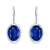 Oval Solitaire Drop Dangle Leverback Earring Blue Sapphire CZ 925 Sterling Silver Wholesale