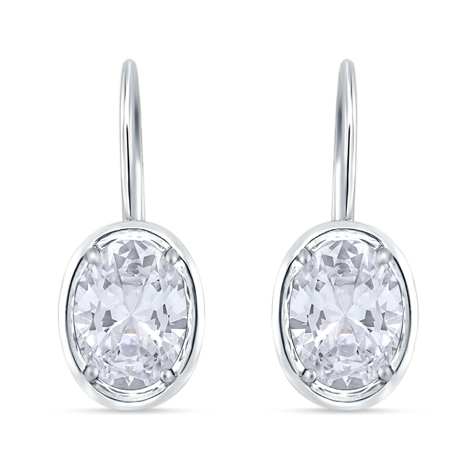 Oval Solitaire Drop Dangle Leverback Earring Cubic Zirconia 925 Sterling Silver Wholesale