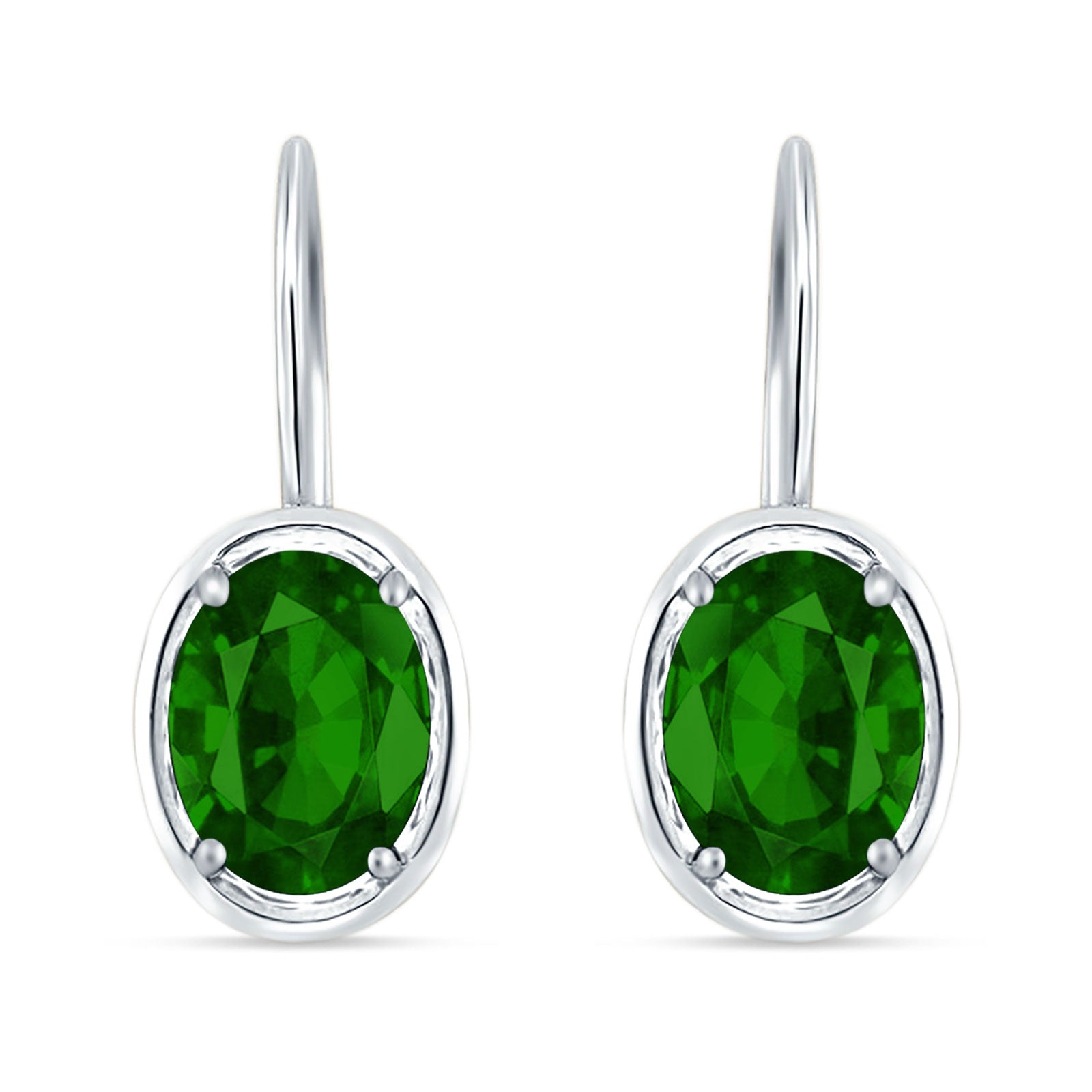 Oval Solitaire Drop Dangle Leverback Earring Green Emerald CZ 925 Sterling Silver Wholesale