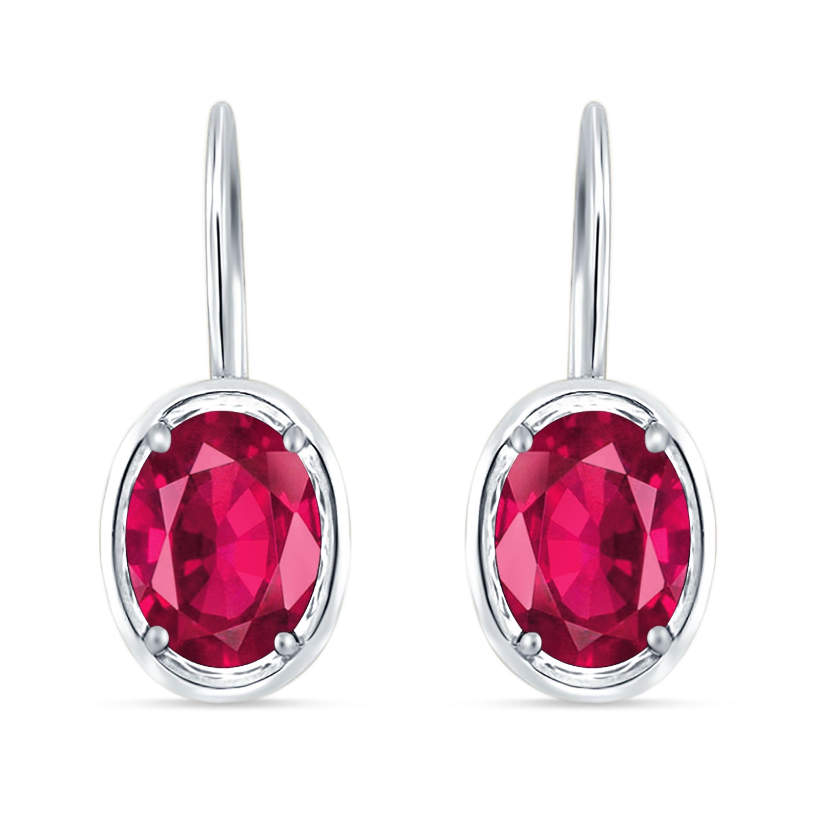 Oval Solitaire Drop Dangle Leverback Earring Ruby CZ 925 Sterling Silver Wholesale