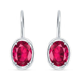 Oval Solitaire Drop Dangle Leverback Earring Ruby CZ 925 Sterling Silver Wholesale