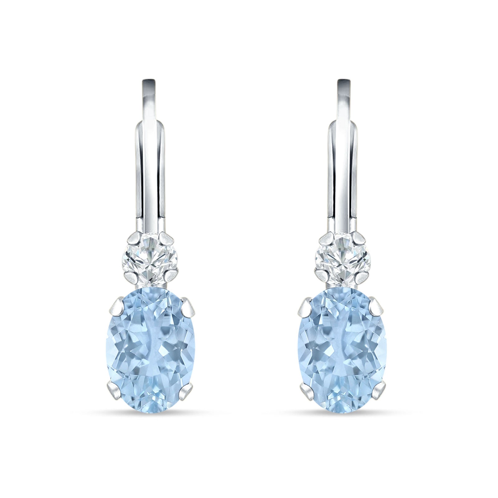 Oval Drop Dangle Charm Leverback Earring Aquamarine CZ 925 Sterling Silver