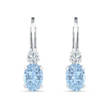 Oval Drop Dangle Charm Leverback Earring Aquamarine CZ 925 Sterling Silver