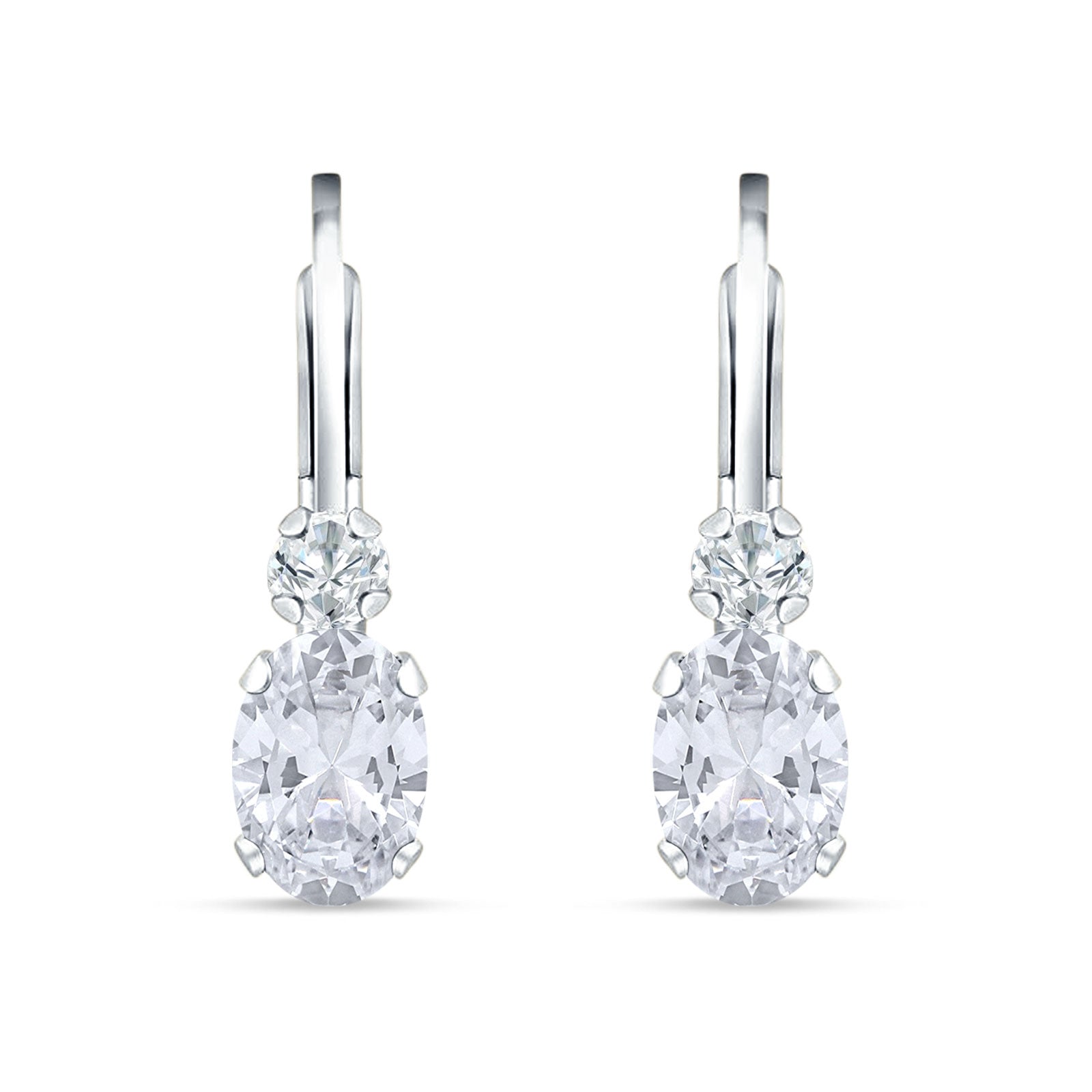 Oval Drop Dangle Charm Leverback Earring Cubic Zirconia 925 Sterling Silver