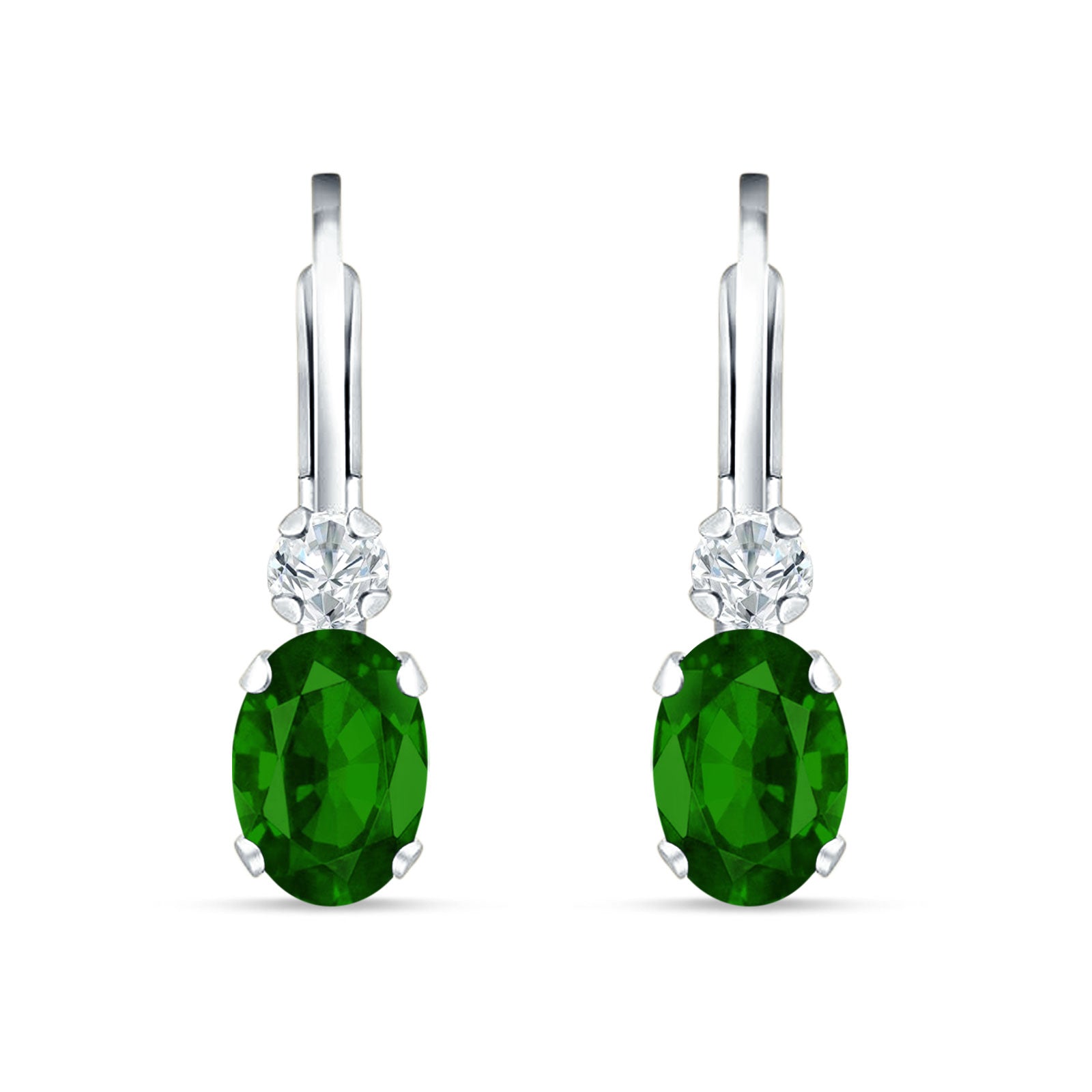 Oval Drop Dangle Charm Leverback Earring Green Emerald CZ 925 Sterling Silver