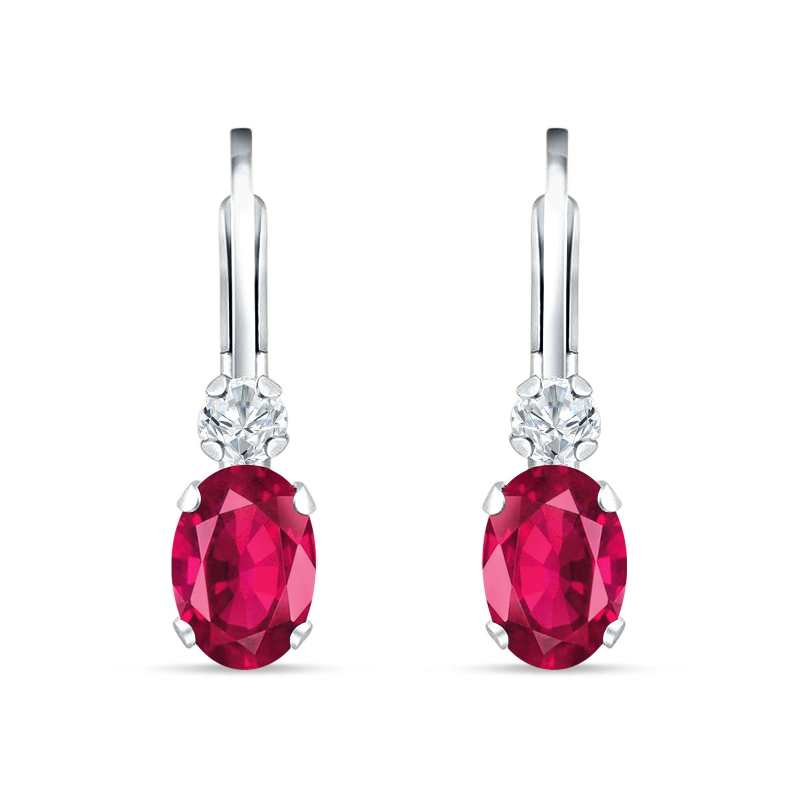 Oval Drop Dangle Charm Leverback Earring Ruby CZ 925 Sterling Silver