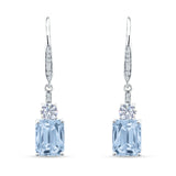Emerald Cut Oblong Drop Dangle Leverback Earring Aquamarine CZ 925 Sterling Silver