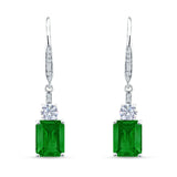 Emerald Cut Oblong Drop Dangle Leverback Earring Green Emerald CZ 925 Sterling Silver