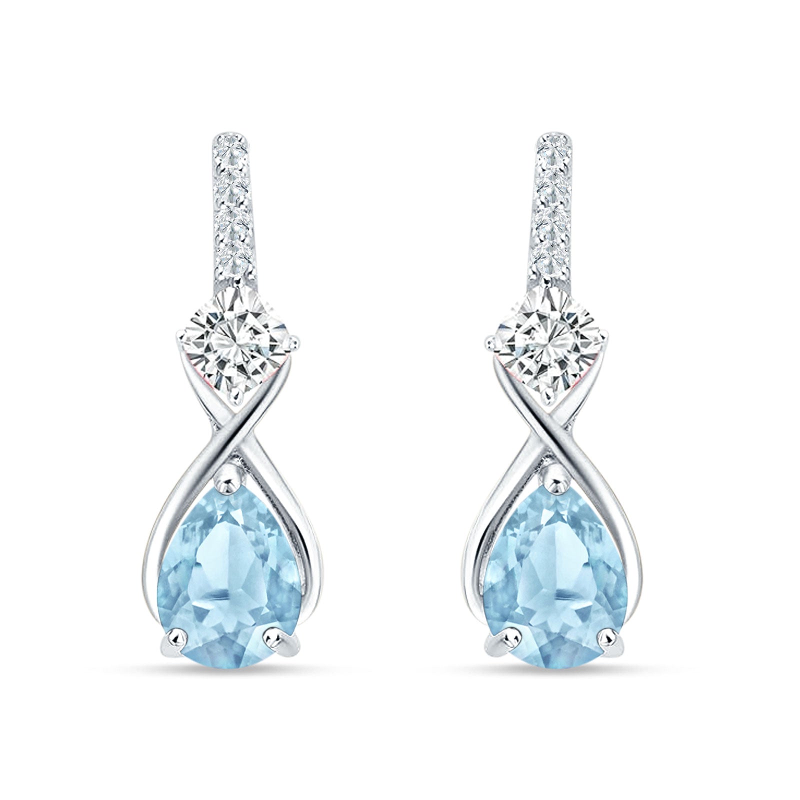 Pear Teardrop Twisted Infinity Stud Earring Aquamarine CZ 925 Sterling Silver Wholesale