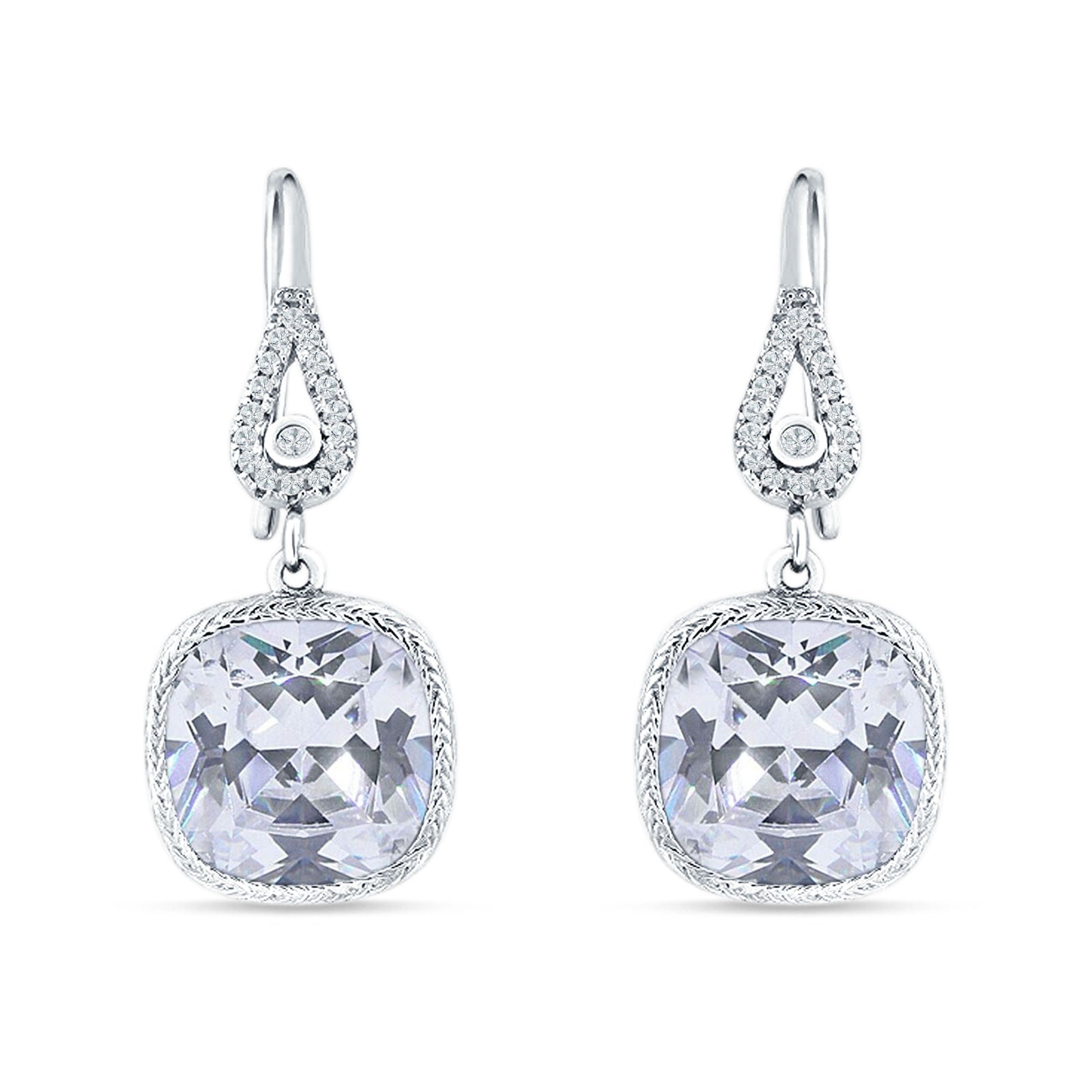Cushion Drop Dangle Pear Fishhook Earring Cubic Zirconia 925 Sterling Silver Wholesale