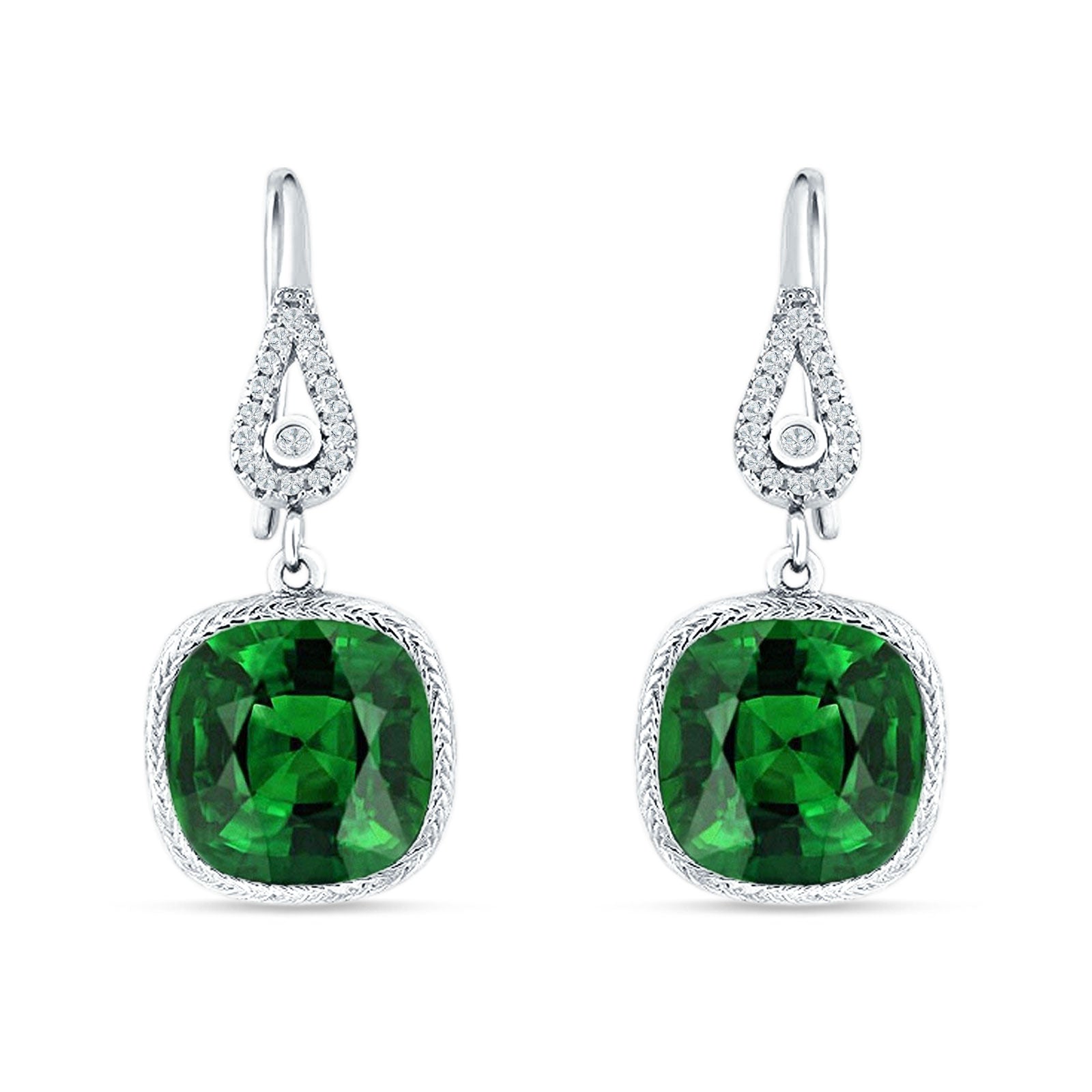 Cushion Drop Dangle Pear Fishhook Earring Green Emerald CZ 925 Sterling Silver Wholesale
