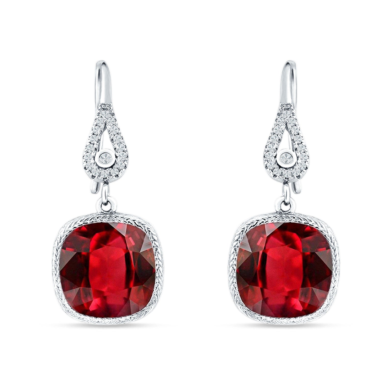 Cushion Drop Dangle Pear Fishhook Earring Ruby CZ 925 Sterling Silver Wholesale