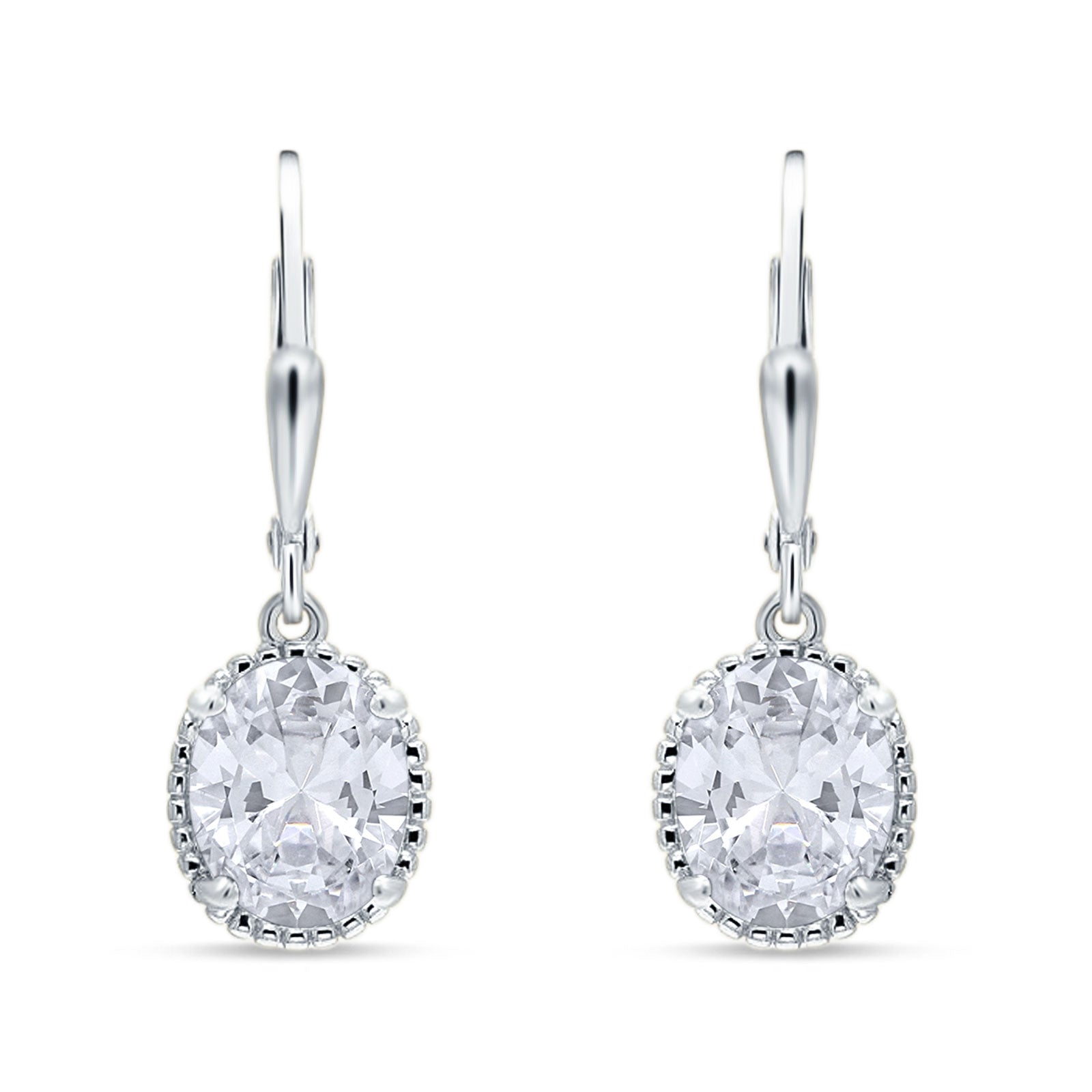 Oval Drop Dangle Leverback Earring Cubic Zirconia Solid 925 Sterling Silver Wholesale