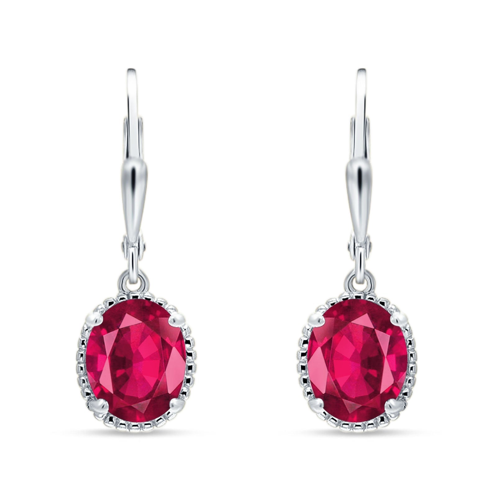 Oval Drop Dangle Leverback Earring Ruby CZ Solid 925 Sterling Silver Wholesale