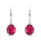 Oval Drop Dangle Leverback Earring Ruby CZ Solid 925 Sterling Silver Wholesale