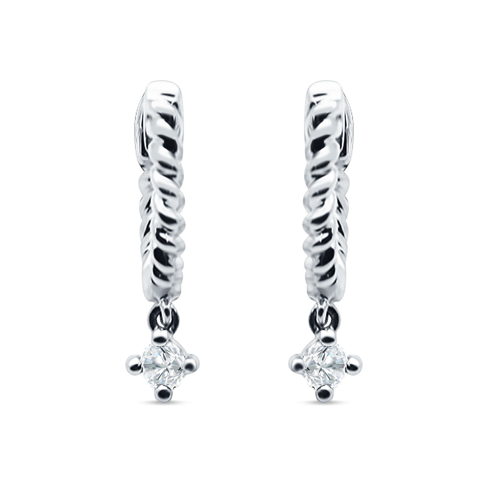 Twisted Rope Dangling Solitaire Hoop Earring Cubic Zirconia 925 Sterling Silver Wholesale