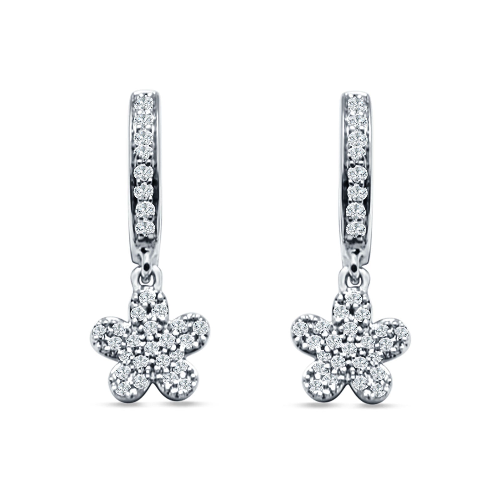 Flower Cluster Charm Huggie Hoop Earring Cubic Zirconia 925 Sterling Silver Wholesale